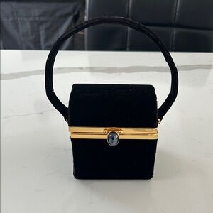Chic Black Velvet Mini Bag with Gold Trim